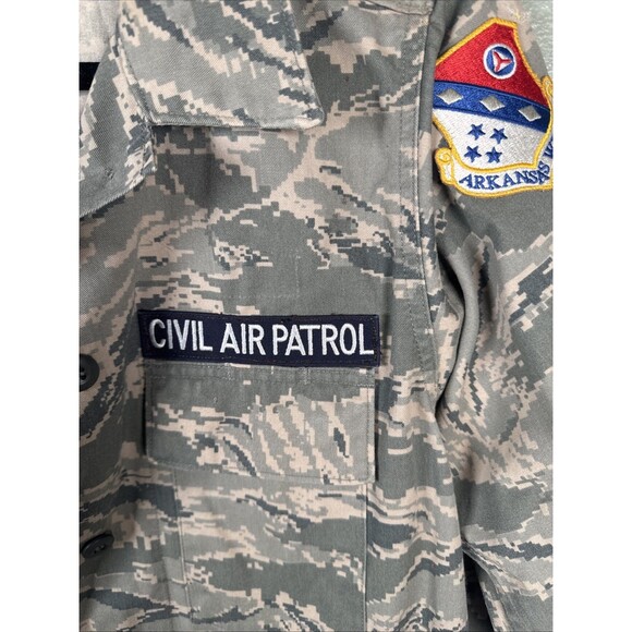 US Military Mens Green Camo Civil Air Patrol Field Button Down Jacket Distressed - Picture 3 of 12